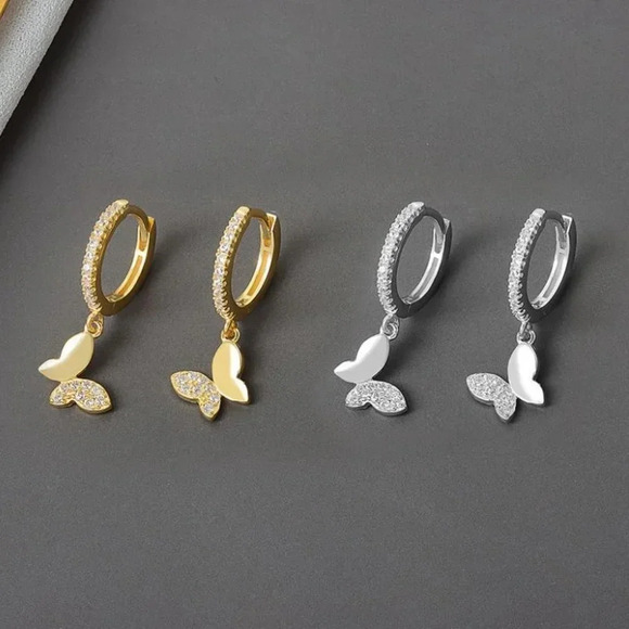 Sterling Silver Minimalist Butterfly Hoop Earrings - Picture 6 of 8